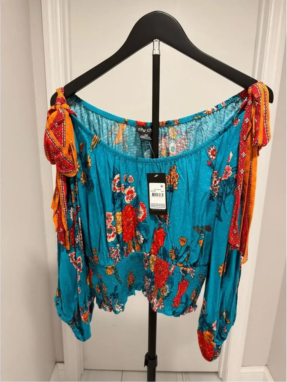 City Chic Venice Floral Print Smocked Waist Crop Top